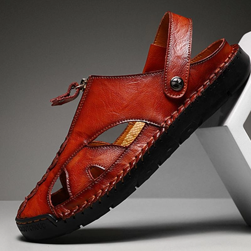 Funny Xmas Slippers Men Genuine Leather Beach Shoes Sandals Cogs