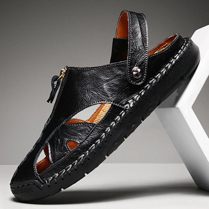 Fun Animal Slippers Men Genuine Leather Beach Shoes Sandals Cogs