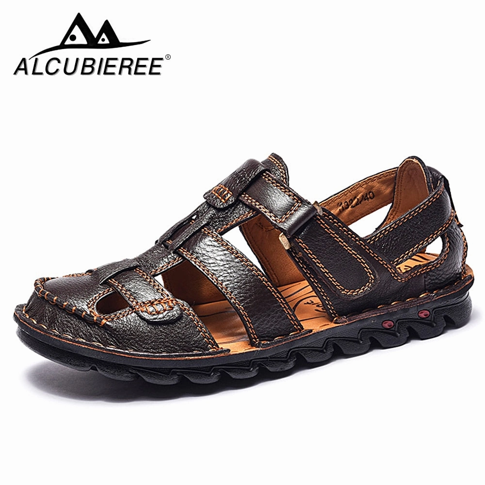 Men Leather Classic Roman Sandals Crochet Flat Shoe