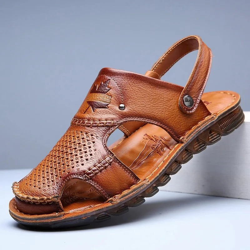 Sydney Sandals Men Leather Open-Toe Sandals - Dual Use, Black - Sizes BRA36 to BRA46