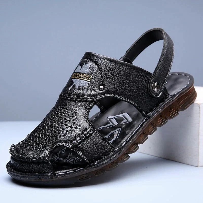Men Leather Open-Toe Sandals - Dual Use, Black - Sizes BRA36 to BRA46 Zero Sandals