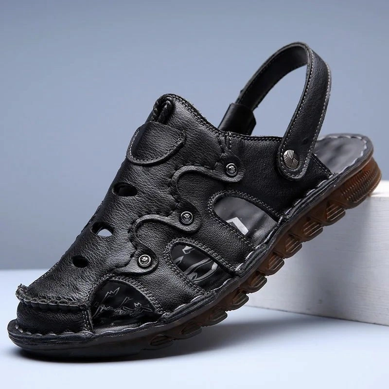 Men Leather Open-Toe Sandals - Dual Use, Black - Sizes BRA36 to BRA46 Sandals Negril Map