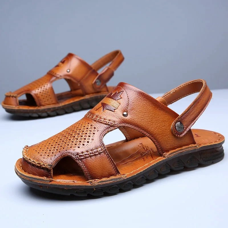 Men Leather Open-Toe Sandals - Dual Use, Black - Sizes BRA36 to BRA46 Custom Sandals