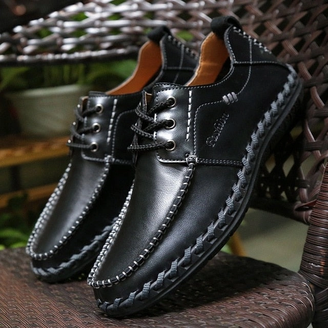 Lace Flat Shoes Wedding Men Loafers Shoes - Comfortable Men Leather Flat Driving Moccasins