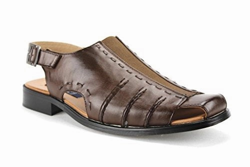 Peep Toe Sandals Men's 33225 Leather Lined Sling Back Covered Toe Dress Sandals