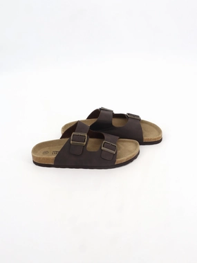 Men's Adjustable Buckle Slides,Dark Brown Slippera