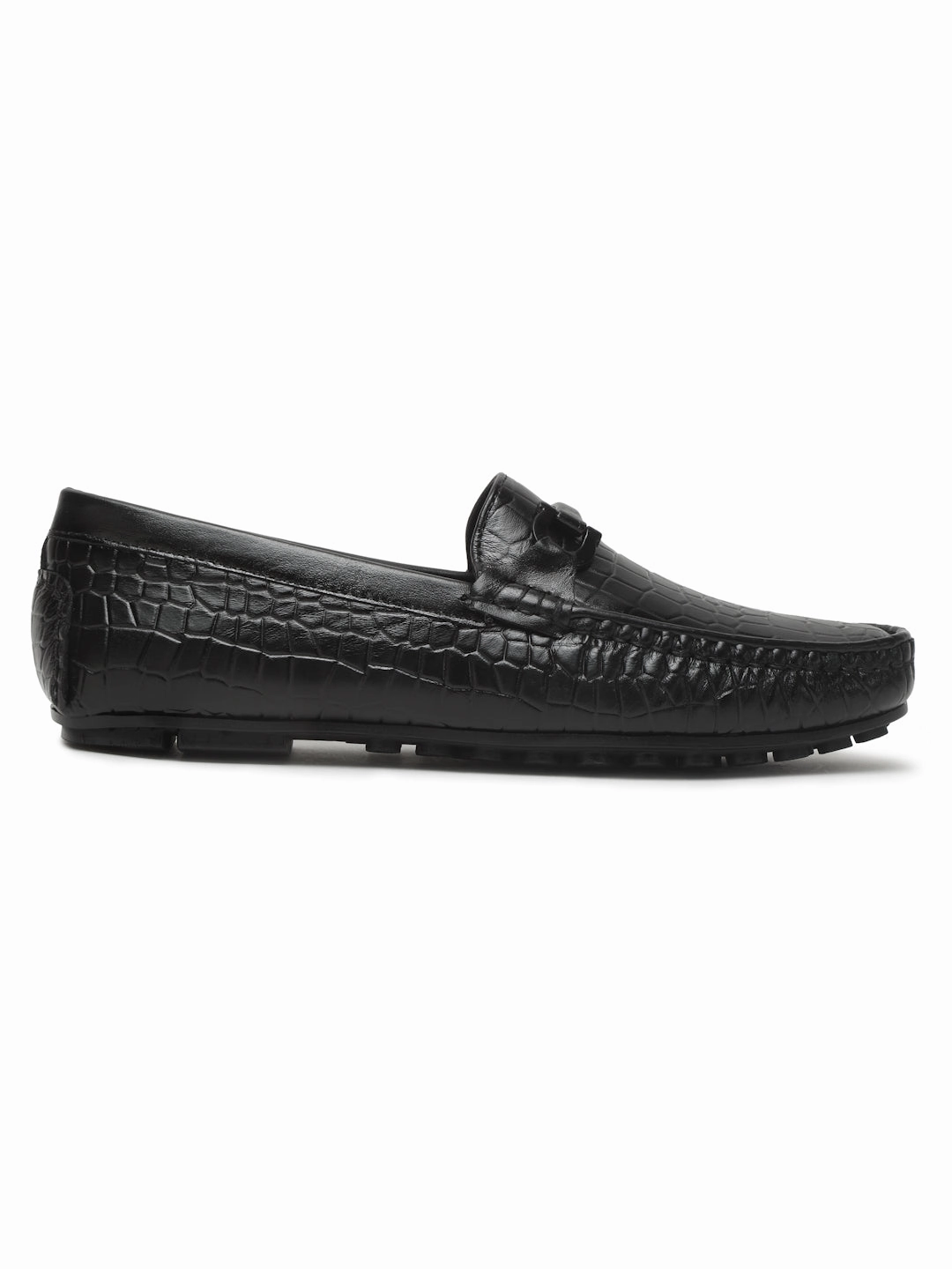 Best Leather Casual Slip On Shoes Men's Black Texture Leather Flexi 360 Loafers