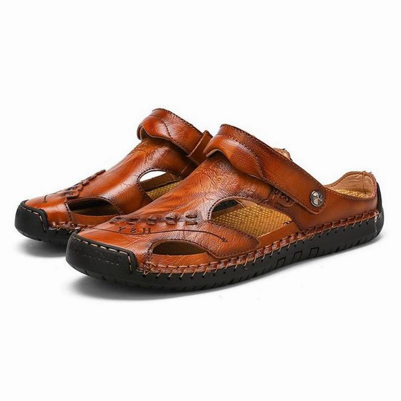 Fluffy Animal Slippers Men's Casual Breathable Handmade Leather Sandals