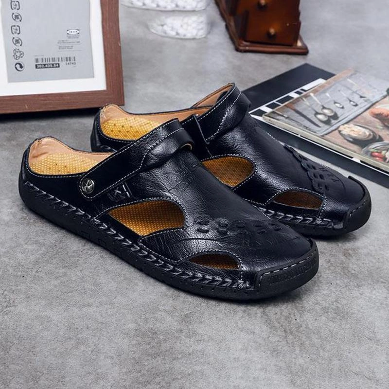 Tizzey Slippers Men's Casual Breathable Handmade Leather Sandals