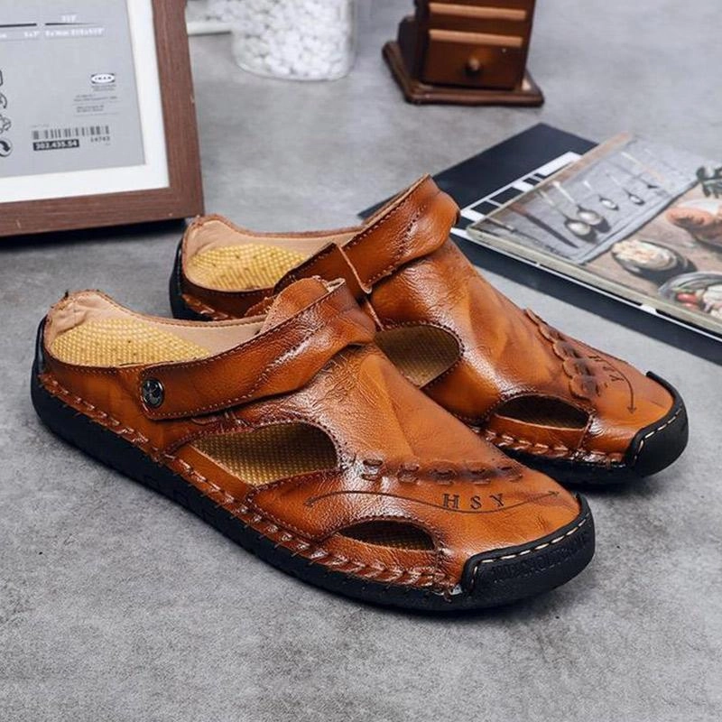 Men's Casual Breathable Handmade Leather Sandals Slippers Booties