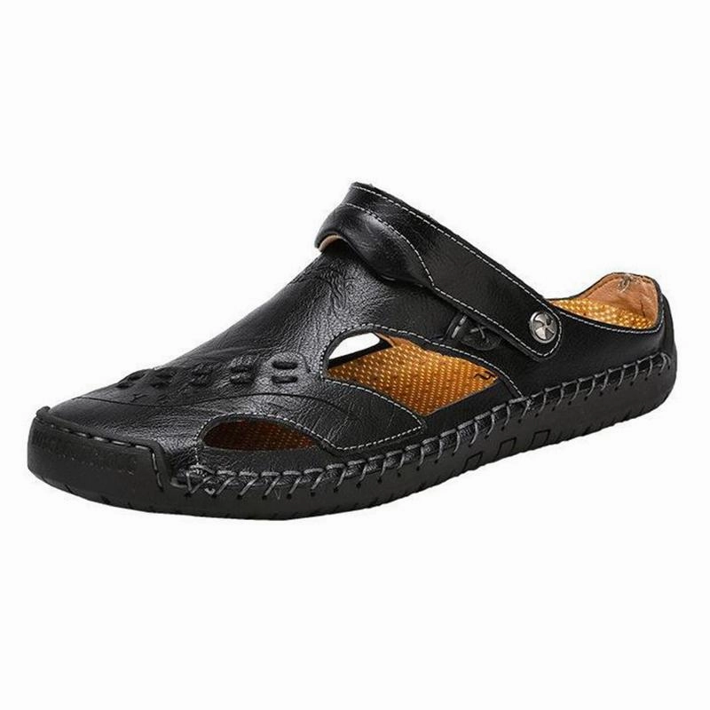 Men's Casual Breathable Handmade Leather Sandals Cross Slippers