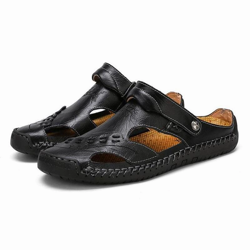 Anti Slip Slippers For Elderly Men's Casual Breathable Handmade Leather Sandals