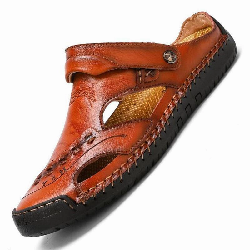 Skin Slippers Men's Casual Breathable Handmade Leather Sandals