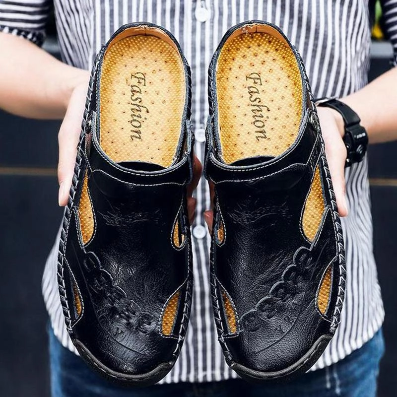 Crocs Slides Men's Casual Breathable Handmade Leather Sandals