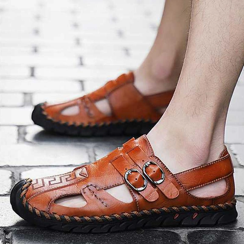 Men's Leather Soft Fashion Sandals Woden Sandals