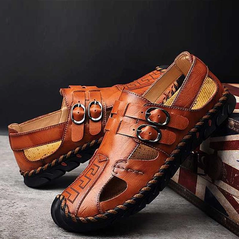 Men's Leather Soft Fashion Sandals Croc Wedge Sandals