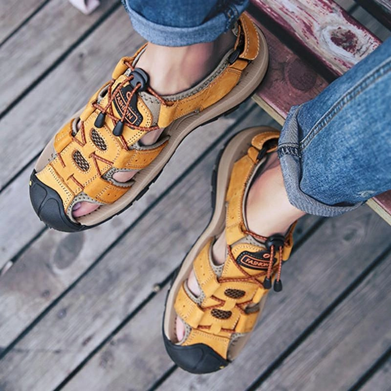 Shoe Inserts For Sandals Men's Outdoor Leather Toe Cap Sandals