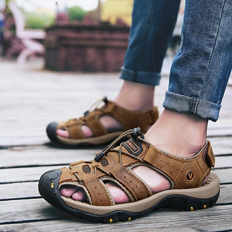 Men's Outdoor Leather Toe Cap Sandals Best Sandals For Walking Long Distances