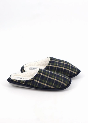 Men's Plaid Slippers,Navy/Olive Miles Morales Slippers