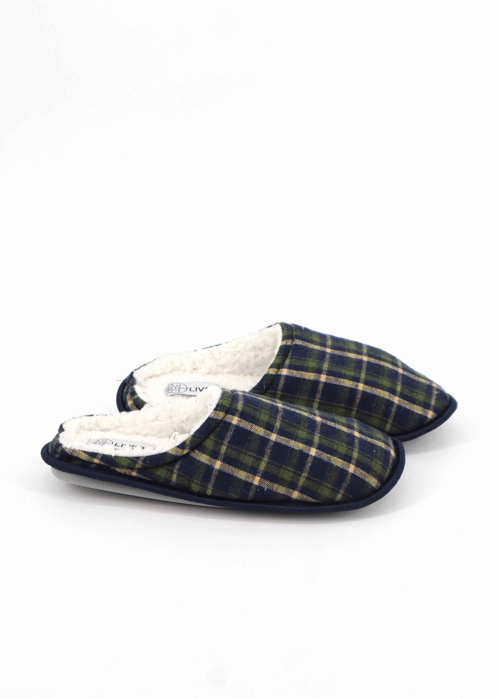 Dogman Slippers Men's Plaid Slippers,Navy/Olive