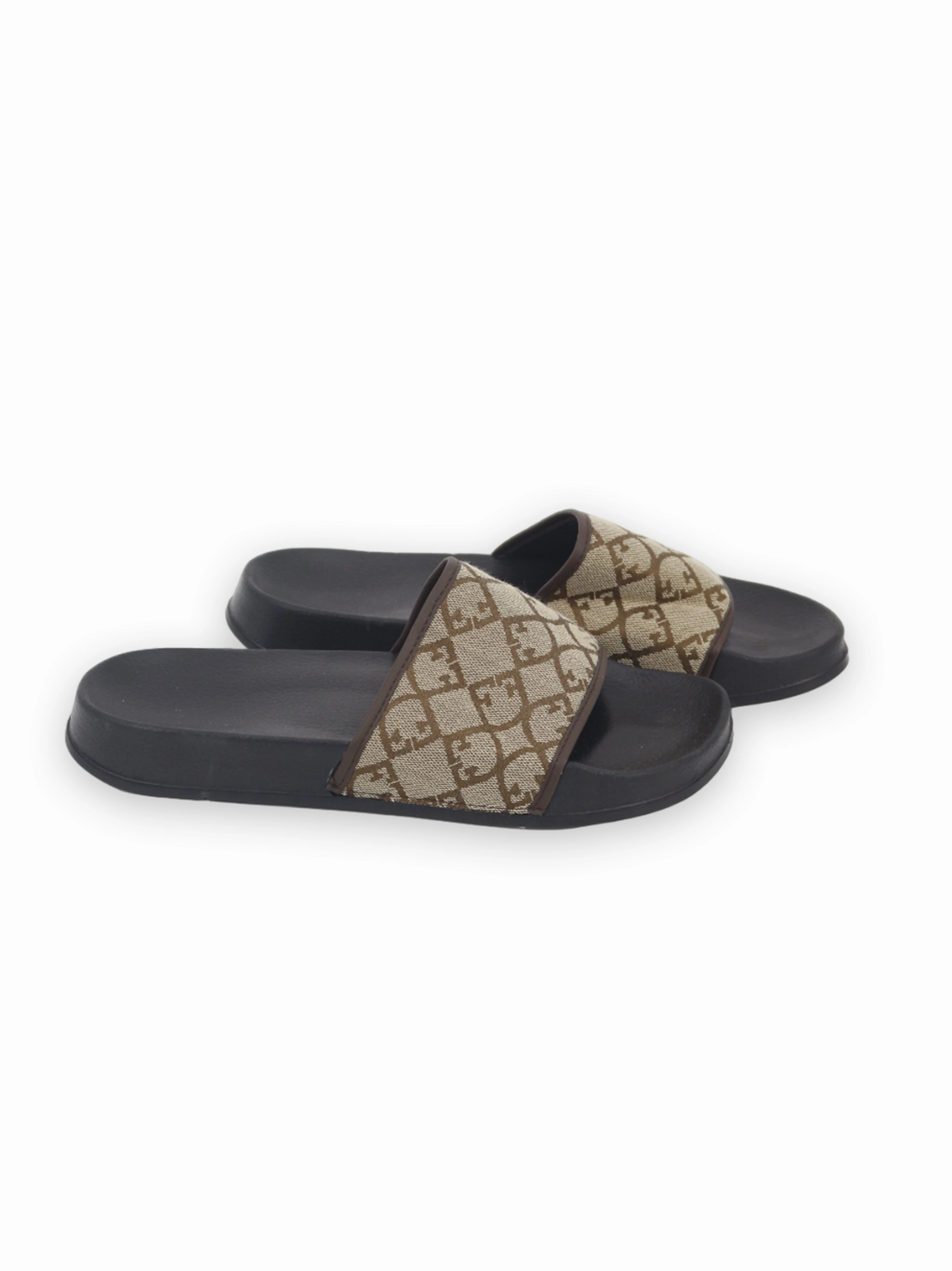 Slides & Sandals Men's Printed Slippers,Beige/Black