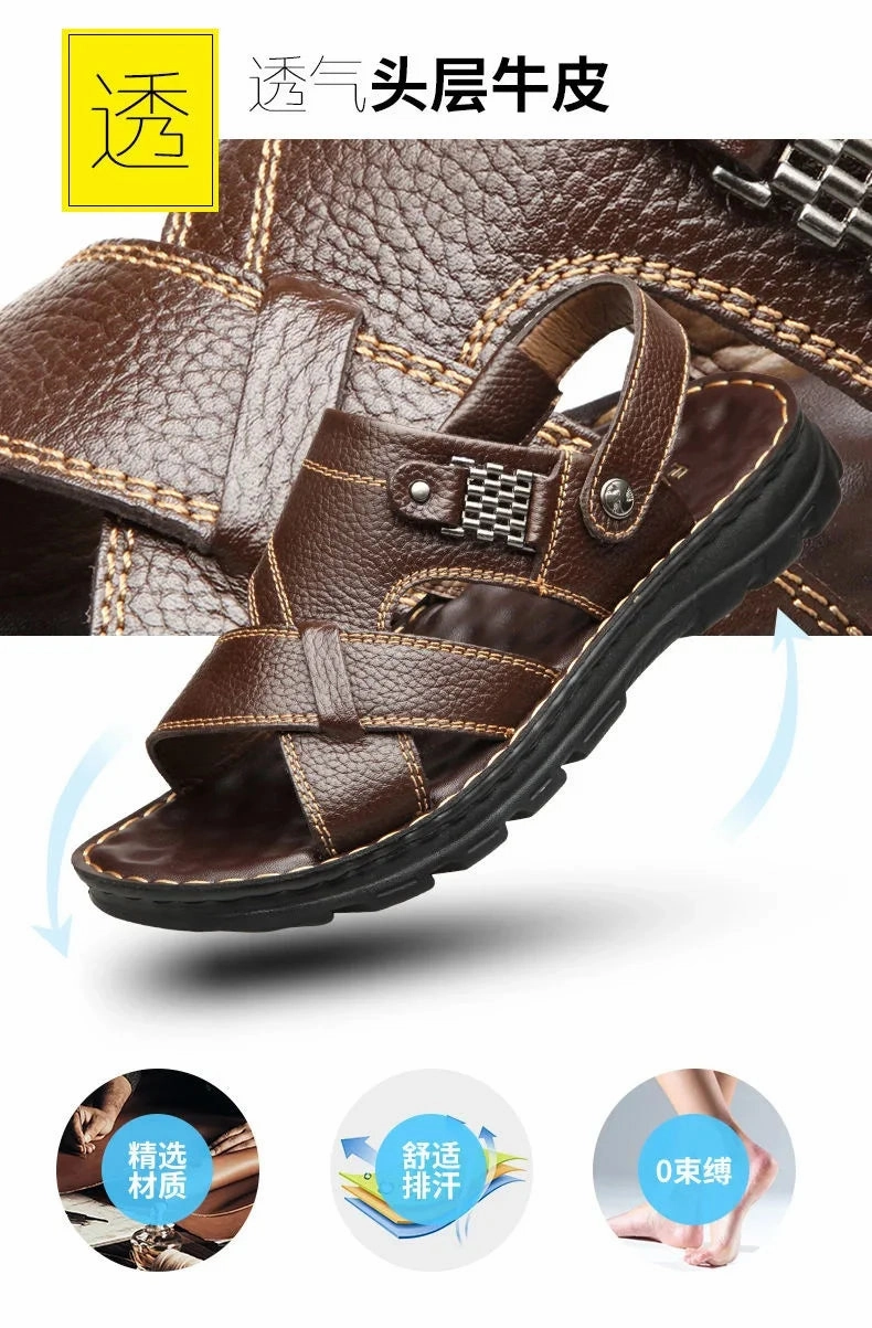 Men's Sandals 2023 Summer New Non-slip Genuine Leather Sandals Soft Slippers Zapatos Flat For Mens Casual Shoes Sandalias Hombre Sandals Cowboy Boots