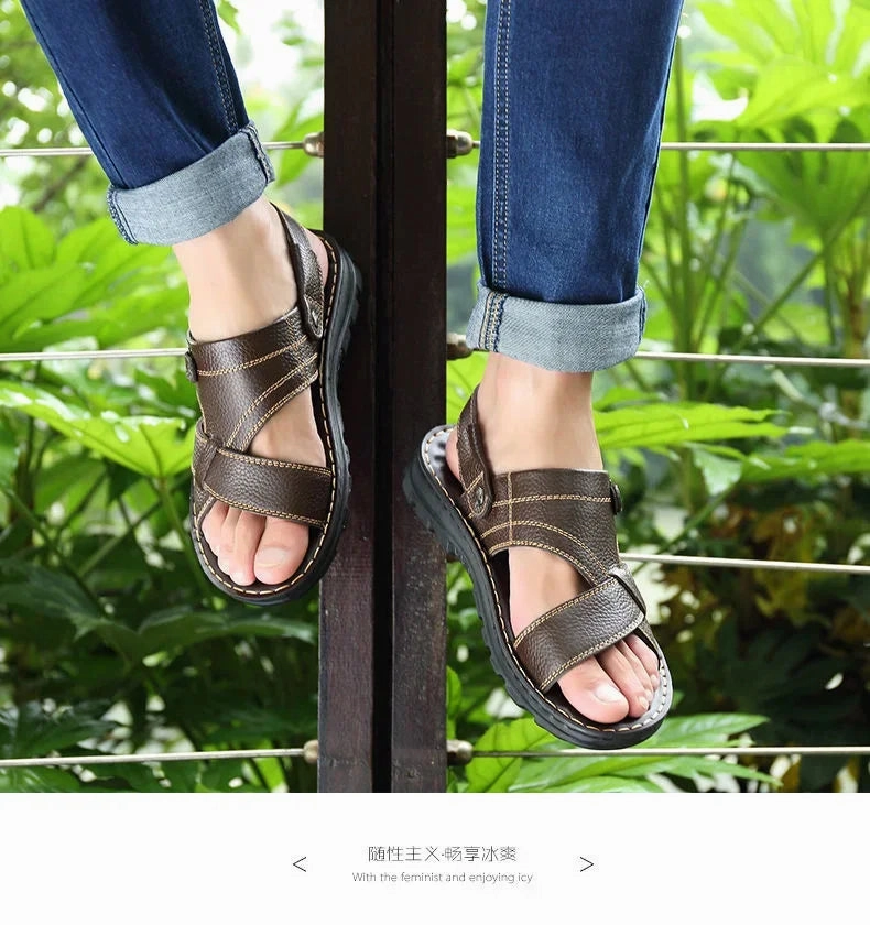 Channel Sandals Men's Sandals 2023 Summer New Non-slip Genuine Leather Sandals Soft Slippers Zapatos Flat For Mens Casual Shoes Sandalias Hombre