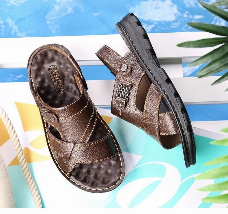 Mary Jane Sandals Men's Sandals 2023 Summer New Non-slip Genuine Leather Sandals Soft Slippers Zapatos Flat For Mens Casual Shoes Sandalias Hombre