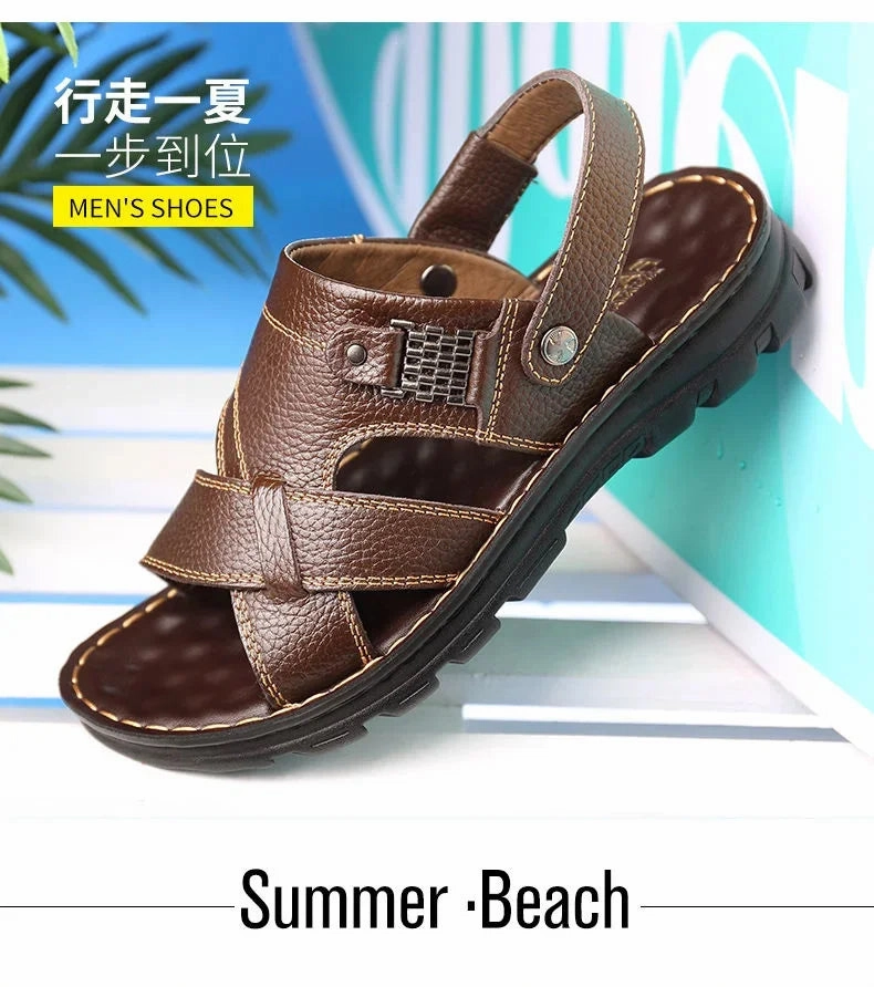 Men's Sandals 2023 Summer New Non-slip Genuine Leather Sandals Soft Slippers Zapatos Flat For Mens Casual Shoes Sandalias Hombre Sandals Vegan