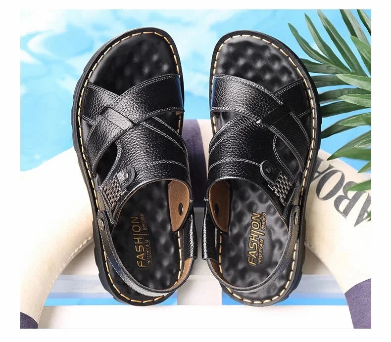 Men's Sandals 2023 Summer New Non-slip Genuine Leather Sandals Soft Slippers Zapatos Flat For Mens Casual Shoes Sandalias Hombre Comfiest Sandals