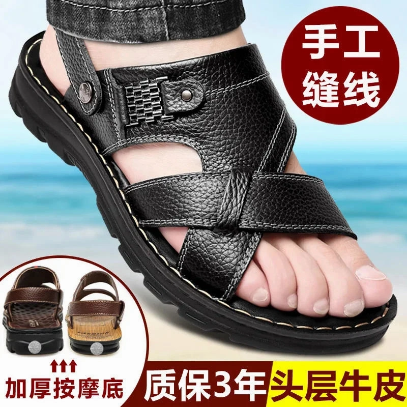 Men's Sandals 2023 Summer New Non-slip Genuine Leather Sandals Soft Slippers Zapatos Flat For Mens Casual Shoes Sandalias Hombre Aruba Sandals
