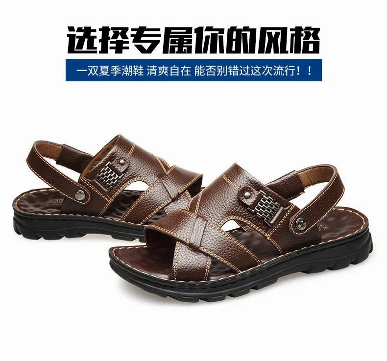 Qupid Sandals Men's Sandals 2023 Summer New Non-slip Genuine Leather Sandals Soft Slippers Zapatos Flat For Mens Casual Shoes Sandalias Hombre