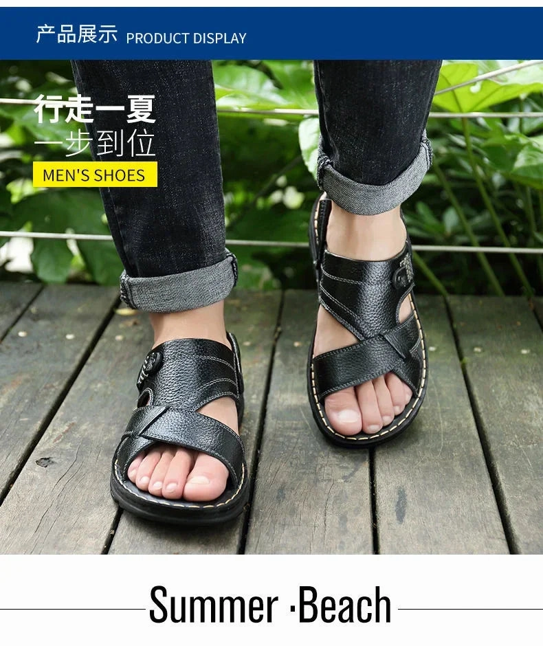 St Lucia Sandals Resort Men's Sandals 2023 Summer New Non-slip Genuine Leather Sandals Soft Slippers Zapatos Flat For Mens Casual Shoes Sandalias Hombre