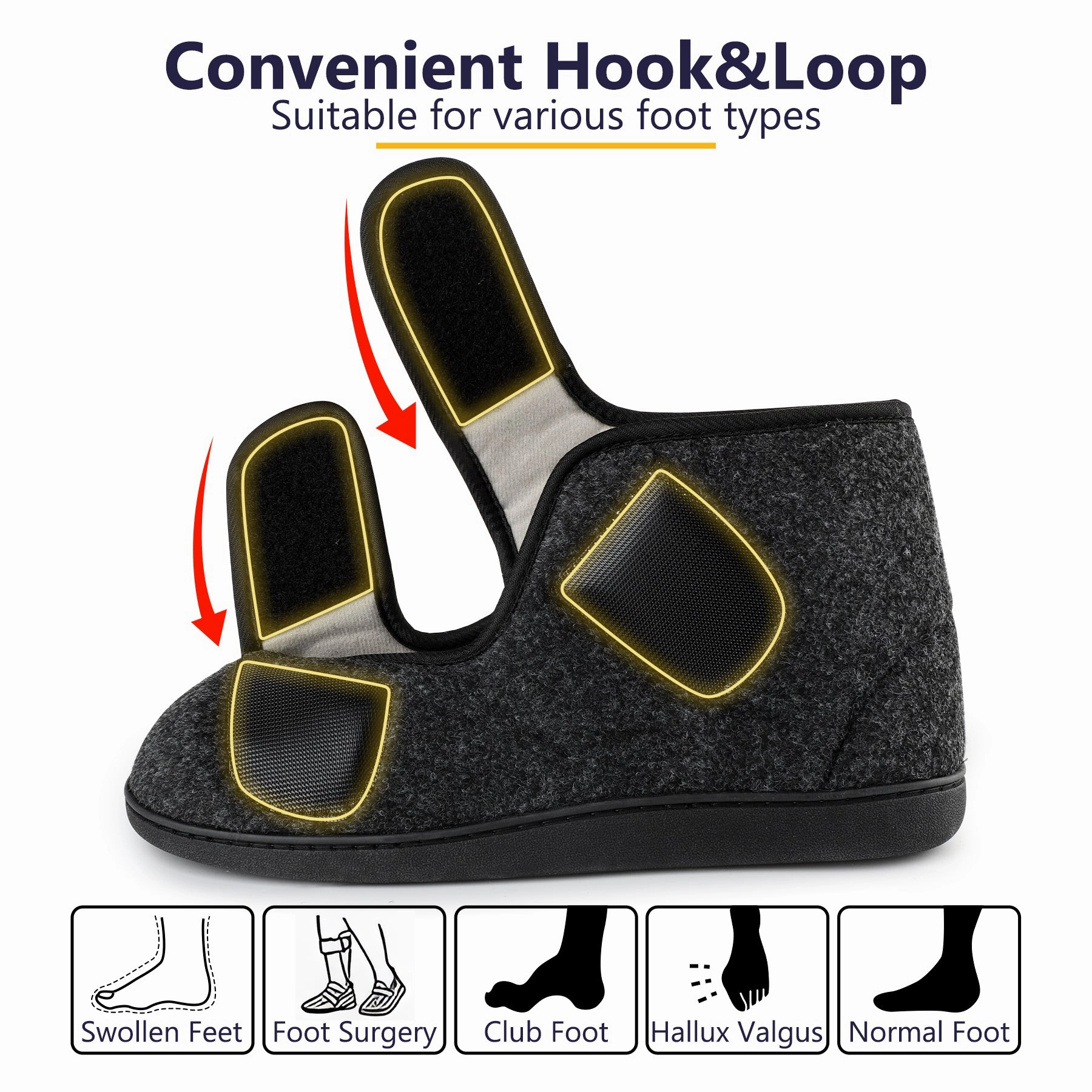 Men's Slippers Adjustable Velcro House Shoes for Diabetic Swollen Feet Edema Warm Winter Indoor Outdoor Boots Slippers Seawater Sandals