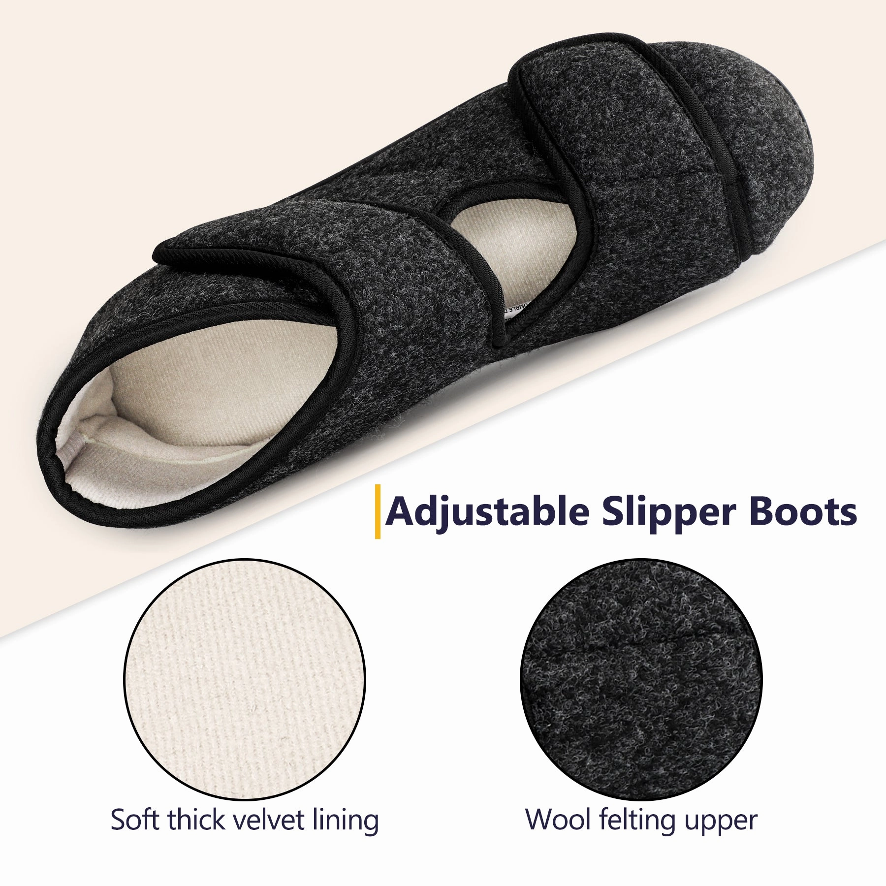 Men's Slippers Adjustable Velcro House Shoes for Diabetic Swollen Feet Edema Warm Winter Indoor Outdoor Boots Slippers Slingback Sandals