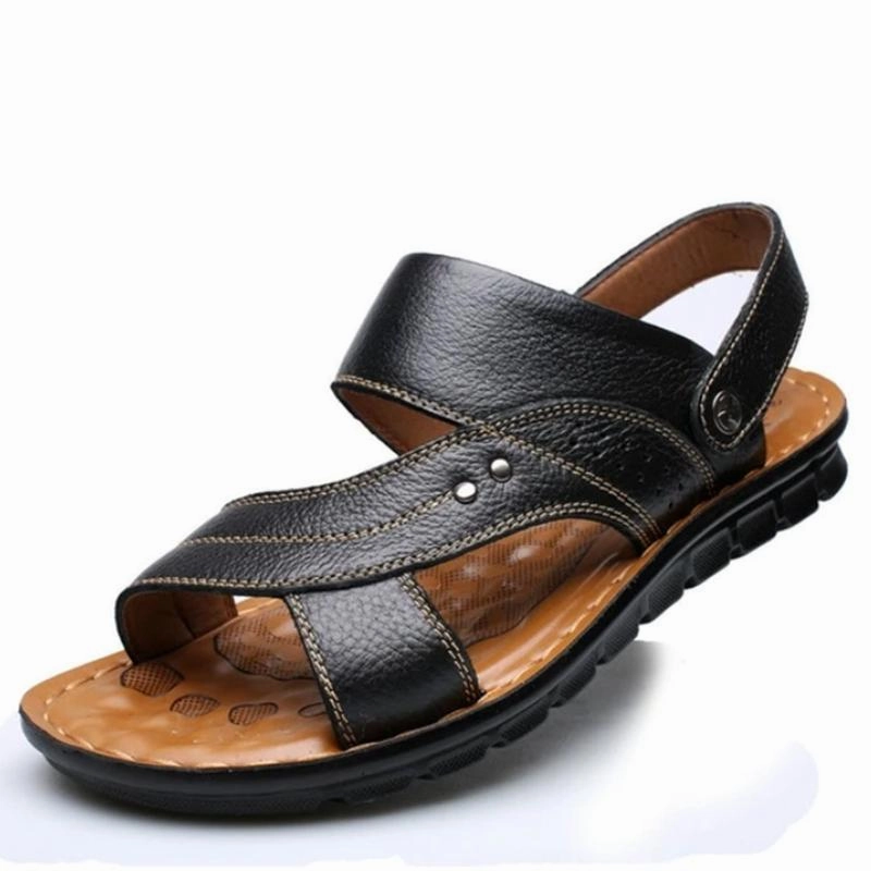 Men's Summer Genuine Leather Sandals Comfortable Slip-on Beach Shoes Slip Platform With Strap