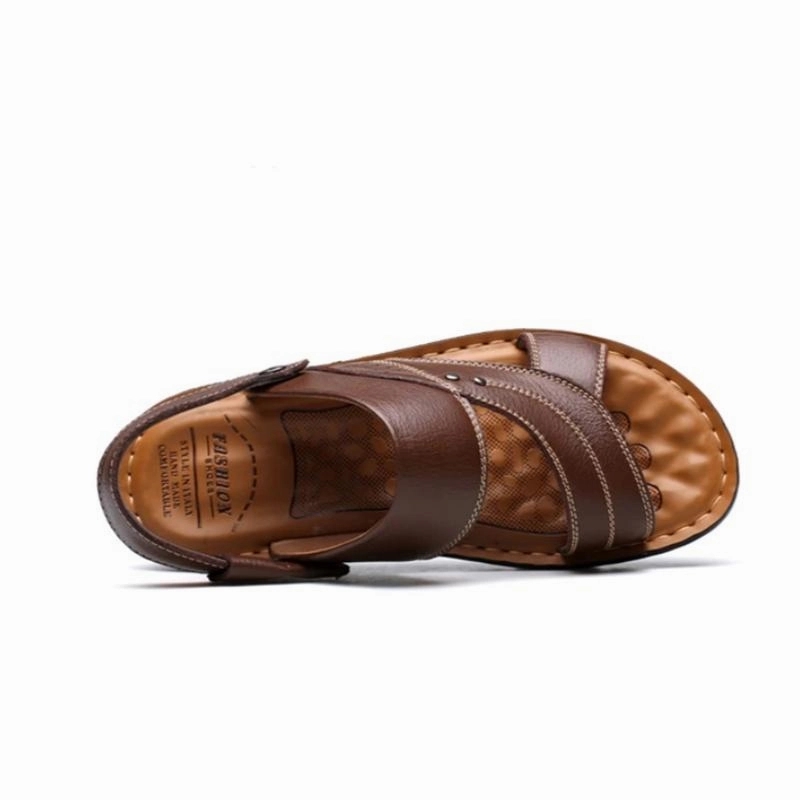 Men's Summer Genuine Leather Sandals Comfortable Slip-on Beach Shoes Slide Loafer