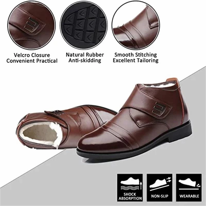 Men's Warm Faux Fur lined Ankle Snow Business Boots Camel Casual Shoes