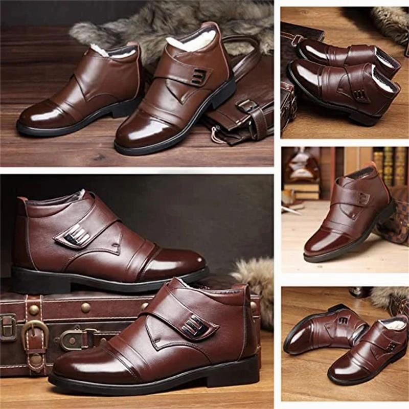 Men's Warm Faux Fur lined Ankle Snow Business Boots Smart Casual Slip On Shoes