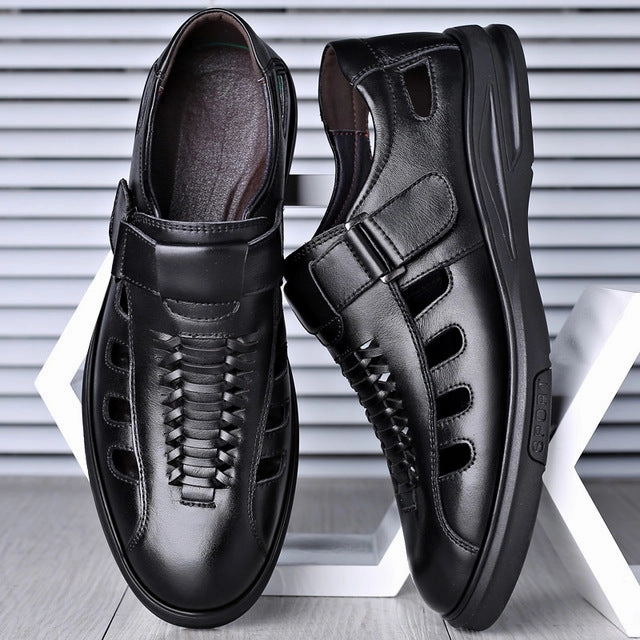 Wedge Strappy Sandals Men Sandals High Quality Genuine Leather Sandals Men Outdoor Casual Shoes Breathable Fisherman Shoes Plus Size 48