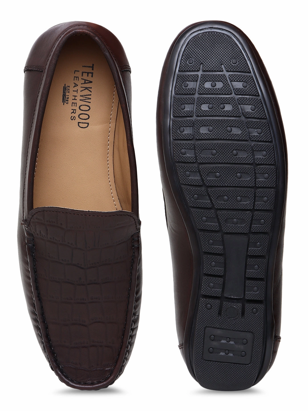 Men Texture Genuine Leather Brown Loafers New Casual Shoes Style