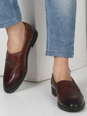 Best Casual Hiking Shoes Mens's Brown Texture Leather Loafers