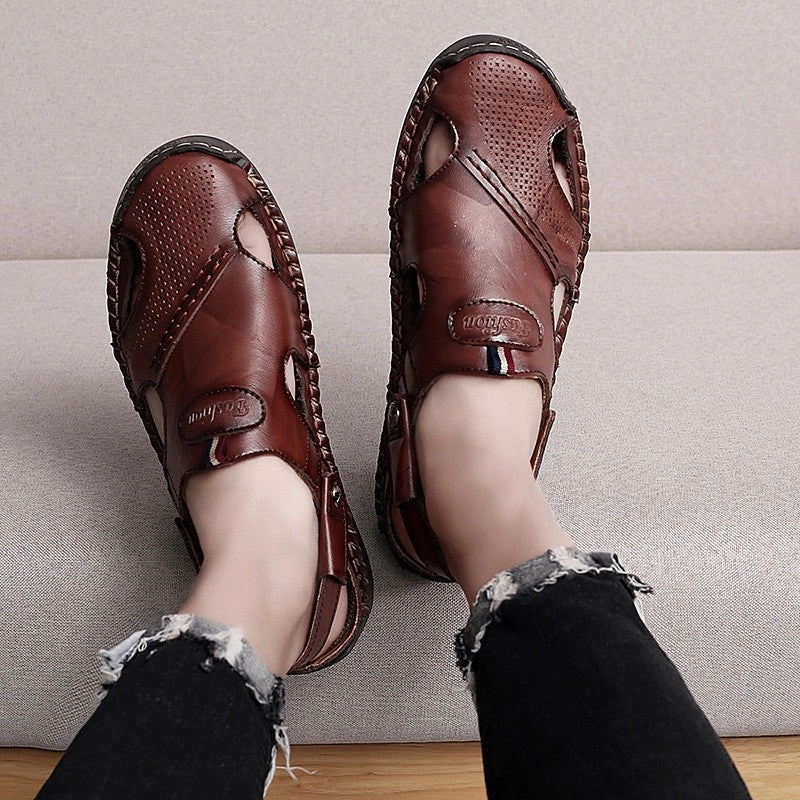 Miguel - Men Leather Sandals Summer Non-slip Breathable Slip on Orthopedic Sandals With Arch Support