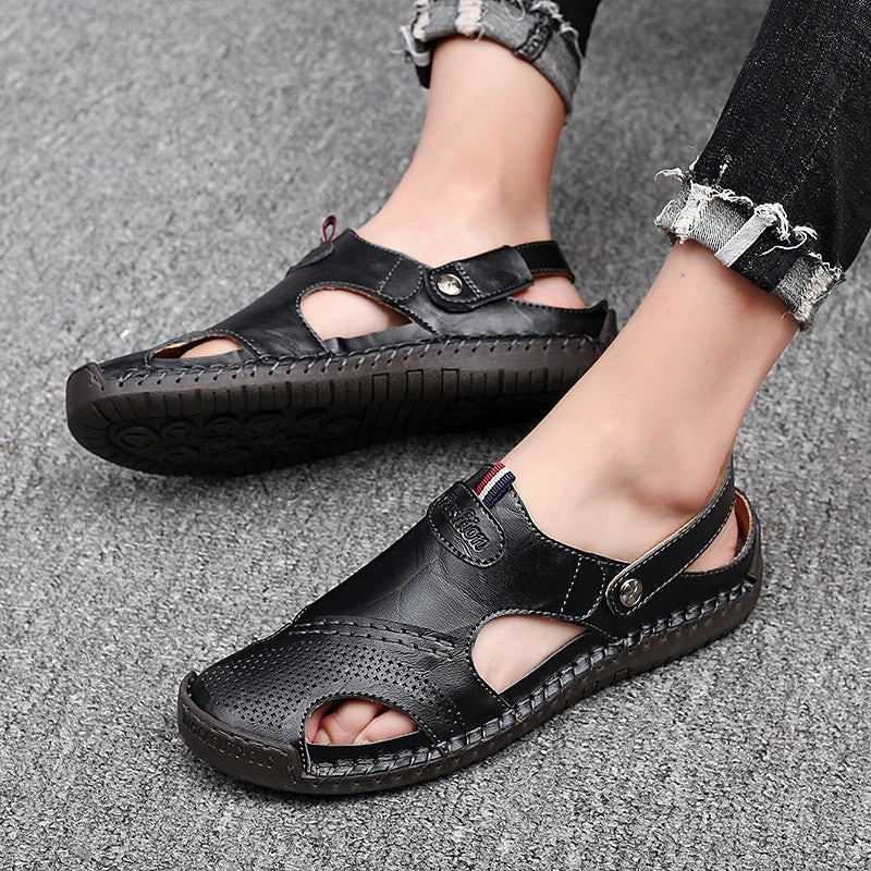 Miguel - Men Leather Sandals Summer Non-slip Breathable Slip on Sandals Foam