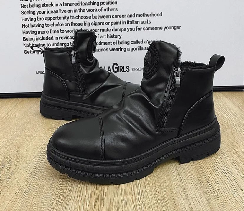 Fur Warm Boots Snow Men's Winter Shoes Casual Leather Outdoor 210012 (44) Loafers Patent Leather