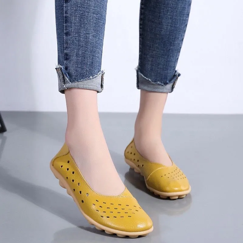 Loafers Slip Off Heel Women's Flat Comfortable Soft Leather Shoes