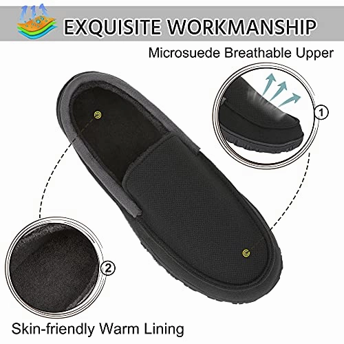 NCCB Mens Moccasin Slippers Memory Foam Microsuede Anti-skid Indoor Outdoor Casual House Slippers Wool Slippers