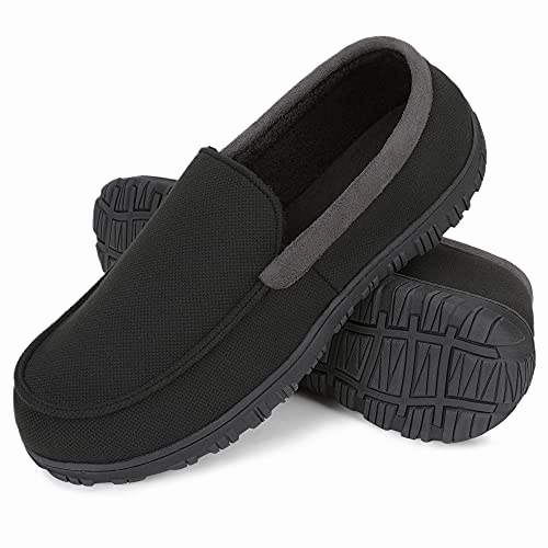 Fabric Slippers NCCB Mens Moccasin Slippers Memory Foam Microsuede Anti-skid Indoor Outdoor Casual House Slippers