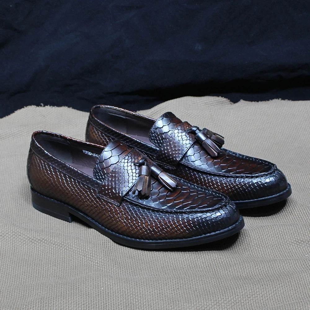 Classic Leather Loafers Alino - Alligator print tassel leather loafers for men