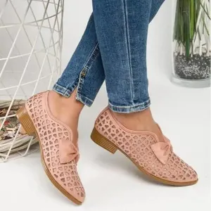 New Fashion Bowtie Pointed Flat Shoes Women Penny Loafers 1980s